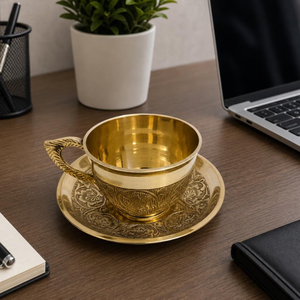 Metal <b>Cup</b> And <b>Saucer</b> Set With Premium Finish For Hotel Restaurant And Home Beverage Serving Handmade Tabletop Shiny Polished - Product Image 5