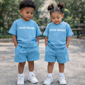 Conjunto de Camiseta y Pantalones Cortos de Algodón Tipo Waffle Extra Grande para Niños, Ropa de Verano para Niños y Niñas, Logotipo Personalizado OEM - Product Image 2