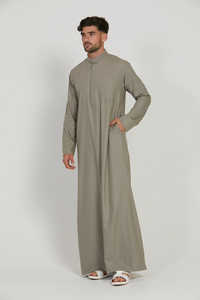 Qamis marocain léger brodé pour homme, col montant, vêtement islamique modeste arabe - Product Image 3