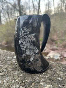 Mug à boire en corne de vache africaine noire, style viking, écologique, fait main, forme naturelle, design unique, décoration intérieure, vaisselle pour la bière - Product Image 5