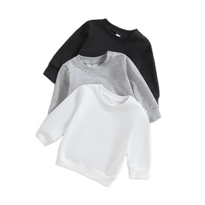 Couleur unie 100% coton pull sweat pour bébé garçons filles automne hiver brodé infantile hauts col rond long uni teint - Product Image 1