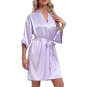 Plain Satin Polyester <b>Robes</b> Wholesale Women Kimono Bridal Bathrobe Bridesmaid Wedding Sleepwear Party <b>Beach</b> V-neck Custom Logo - Product Image 3