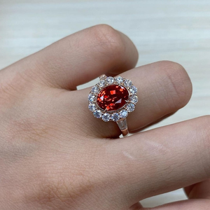 Anillo de Halo con Diamante Ovalado Rojo de Lujo, Oro Sólido, Joyería para Fiestas y Bodas, Regalo para Mujer - Product Image 4