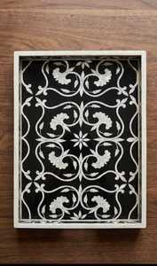 Plateau de service rectangulaire arabe noir et blanc à motif géométrique – Décoration moderne durable pour la maison et le bureau – Artisanat - Product Image 4