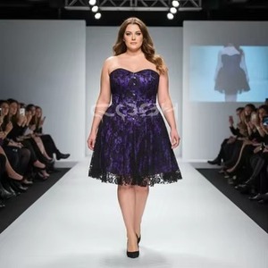 Corset bustier gothique en satin violet de luxe, très tendance, avec superposition de dentelle noire, mini-robe pour soirées mode - Product Image 5