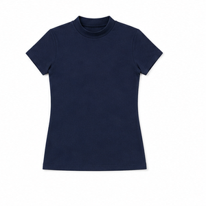 Camiseta de Manga Corta para Mujer, Cuello Redondo, Ajuste Moderno, Color Azul Medianoche, Tejido de Punto Acanalado Suave, Algodón Jersey, Personalizable, WMNTS-0005 - Product Image 6