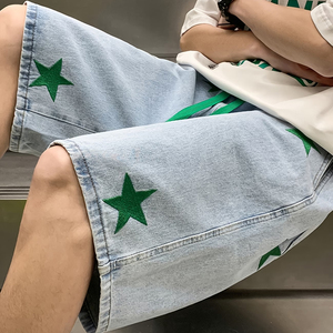 Nueva Tendencia: Pantalones Cortos de Mezclilla para Hombre con Parches de Estrellas, Corte Holgado, Azul Claro, Estilo Baggy, Logotipo Personalizado, Streetwear, Hip Hop - Product Image 5