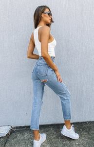 Jeans de Mezclilla Azul Desgastado de Talle Grande para Mujer, Corte Boyfriend, Cintura Media, Pierna Recta, Estilo Casual de Primavera - Product Image 6