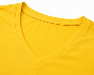 Camiseta Amarilla de Cuello en V para Mujer, Manga Corta, Color Sólido, Informal, Transpirable, Corte Regular, Algodón Jersey, Primavera Verano - Product Image 4