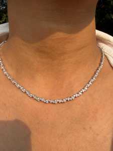 Collier tennis en diamants de laboratoire à taille mixte, Or 14 carats, Argent 925, à 3 griffes, style Martini, ras-de-cou de mariée, formes poire et ronde, Fournisseur d'usine - Product Image 4