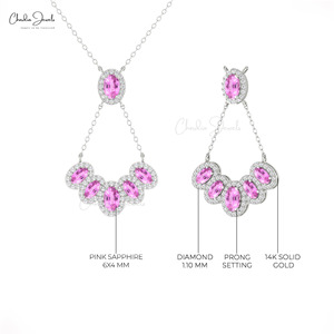 Collar de zafiro rosa ovalado de 2.47 CTW con halo de diamantes, listo para enviar, en oro blanco fino de 14k, ideal para fiestas, para mujer. - Product Image 3