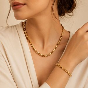 Geometric Link Chain Jewelry Set Gold Plated <b>Necklace</b> and Bracelet Unisex Classic Style - Product Image 5