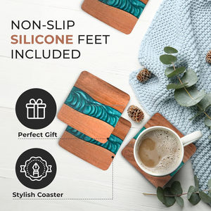 Handmade Modern Acacia <b>Drink</b> Mats Set of 4 Resin and Wood <b>Coasters</b> with Optional Non-Slip Feet for Tabletop Protection - Product Image 5