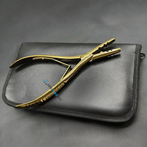 Pince courbée multifonctionnelle en acier chirurgical durable de haute qualité, plaquée or, pour extensions de cheveux, étui en cuir ZETOMED PRO - Product Image 1