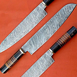 Damascus Steel Chef Knife With Wooden Handle And <b>Black</b> Grip - Product Image 2