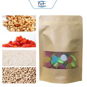Pochette en papier kraft à fond plat, réutilisable, recyclable, adaptée aux aliments, pour graines, épices, bonbons, petits cadeaux, éco-responsable, avec fermeture à glissière, vente au détail générale - Product Image 3