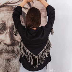 Chemise en lin noir, Blouse bohème, Veste à franges pour femme, Blouson ample, Top bio style cowboy et gypsy, Vêtement western, Cadeau pour elle - Product Image 2