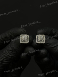 Square VVS Moissanite Silver <b>Stud</b> Earrings Custom Baguette Diamond Clusters <b>For</b> <b>Men</b> Women Screw Back Earring - Product Image 1