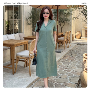 Robe chemise décontractée mi-longue en lin et coton pour femme, à manches courtes, boutonnée sur le devant, coupe ample, idéale pour le bureau, vente en gros OEM ODM - Product Image 4