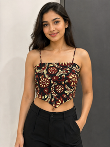 Women's <b>Floral</b> Print Spaghetti Strap Crop <b>Top</b> Backless Tie Up V Hem Bandana Scarf <b>Cami</b> Summer Beach Party Casual Ladies <b>Top</b> - Product Image 1
