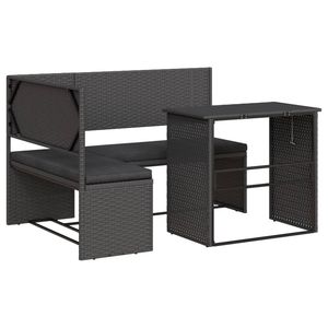 Sofá de Jardín de Ratán Sintético Negro con Acero con Recubrimiento en Polvo y Poliéster, Elegante Conjunto de Jardín para Exteriores - Product Image 2