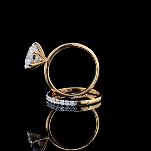 Anillo de compromiso de lujo para mujer, oro amarillo de 14 quilates, con diamante solitario redondo - Product Image 3