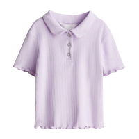 Camiseta Polo de Punto Acanalado con Bordado para Niñas, de Poliéster/Algodón, Teñida, Transpirable, Antipilling, de Secado Rápido