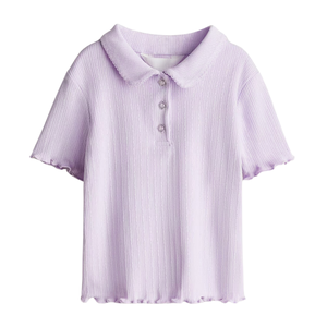 Camiseta Polo de Punto para Niñas, Casual, Bordada, de Poliéster/Algodón, con Tejido Acordonado, Teñida, Transpirable, de Manga Corta - Product Image 3