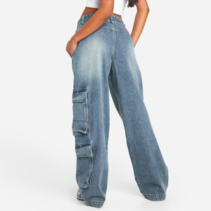 Jeans personnalisés de qualité supérieure pour femmes, pantalons en denim délavé, jeans droits tendance de couleur unie pour filles - Product Image 5