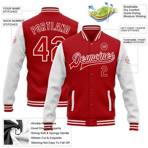 Veste universitaire rouge unisexe personnalisée, style preppy, logo en lettres blanches, fermeture à boutons sur le devant, vêtements décontractés d'automne, polyester/coton - Product Image 2
