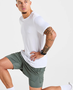 Pantalones Cortos Deportivos para Hombre de Primera Calidad, Ligeros, Color Verde Sólido, de Secado Rápido, Cintura Elástica, Tejido de Punto, Cortos, Estilo Urbano, MOQ Bajo - Product Image 5