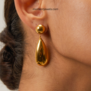 Boucles d'oreilles en forme de goutte d'eau en acier inoxydable plaqué or pour femmes, bijoux vintage à la mode, cadeau, à porter pour les fêtes - Product Image 5