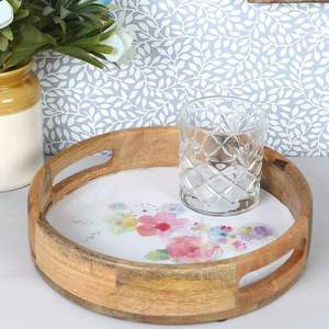 Bandeja de Servir de Madera de Acacia con Diseño Esmaltado, Estilo Antiguo, para Cocina, Comida, Frutas, Té y Café - Product Image 6