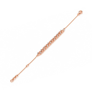 Bracelet chaîne en or rose avec maillons cubains entrelacés et diamants - Product Image 3