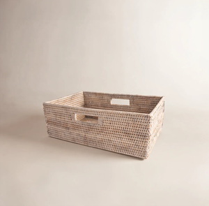Cesta de Almacenamiento de Mimbre Natural Hecha a Mano con Asas, Cesta Organizadora Rectangular, Decoración del Hogar - Product Image 1