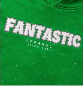 Sweat à capuche personnalisé coupe droite style boxy délavé à l'acide avec broderie, patchs et strass effet usé, design streetwear 100% coton - Product Image 3