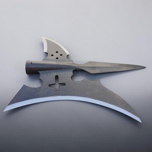 Tête de hallebarde médiévale en acier au carbone forgé, réplique historique, objet décoratif, de collection, outil personnalisé, type hache, Dark Hammer Art - Product Image 1