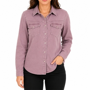 Chemise décontractée en jean délavé léger pour femme, respirante, séchage rapide, manches longues, coupe classique, personnalisable, coton de haute qualité - Product Image 1
