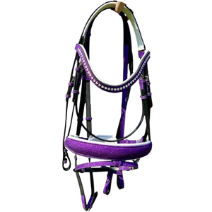 Ensemble de bridon pour cheval personnalisable avec strass scintillants violets, équipement équestre en cuir - Product Image 1