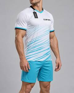 Maillot de football pour homme CLAW INTL, blanc et bleu rayé, col en V, manches longues, évacuation de l'humidité, séchage rapide, antibactérien, respirant - Product Image 2