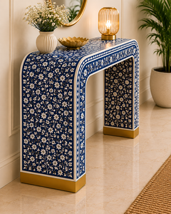 Console de style bohème avec incrustations en os, table décorative pour entrée, bureau de luxe, meuble d'appoint pour couloir, décoration de salon - Product Image 3
