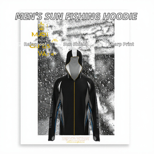 Fishing Skill Men's UPF 50 Sun Protection Hoodie Black Sublimation Print Full Zipper Anti-Uv Fishing Wear - Product Image 5