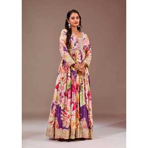 Vestido de Fiesta Hecho a Mano con Estampado Floral, Corte en A, Cintura Imperio, Tela de Chifón con Bordado de Hilo y Lentejuelas - Product Image 6