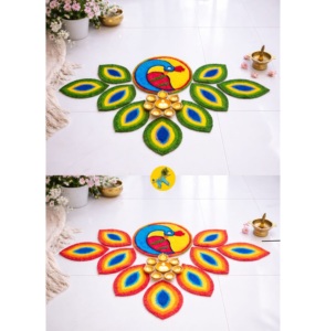 ชุดเสื่อปูพื้นลายขนนกยูงอินเดีย แพ็ค 10 ชิ้น ซักได้ กันน้ำ สำหรับตกแต่งพื้นในเทศกาลดิวาลี ตกแต่งทางเข้าบ้าน - Product Image 4