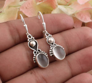 Pendientes de Piedra Lunar Blanca Natural, Plata de Ley 925, Pendientes Geométricos Colgantes, Joyería de Piedra Natal de Junio para Mujer, Fiesta de Bodas, Lujo - Product Image 3
