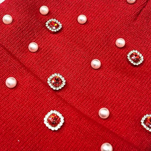 Wholesale Red Rhinestone Beanie Hat Rib Knit <b>Winter</b> <b>Cap</b> Soft Warm Unisex Custom Logo Stretch Skull <b>Cap</b> - Product Image 4