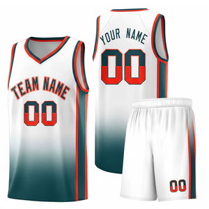 Ensemble de maillots de basket-ball personnalisés, dégradé blanc-vert, col en V, sans manches, sublimé avec le nom et le numéro de l'équipe, pour adultes, toutes saisons - Product Image 1
