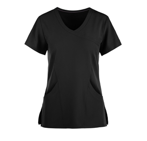 2026 New Style <b>Women</b> V Neck <b>Scrub</b> Top <b>Black</b> Polyester Knitted Hospital Uniforms With Pockets - Product Image 6