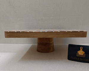 Premium Quality <b>Crafted</b> Treasures Modern Luxury Natural Wooden Cake Stand Platter Wood Resin Inlays Design Eco-Friendly Cake - Product Image 1