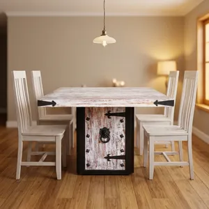 Mesa de comedor cuadrada plegable de madera recuperada vintage para 4 personas con detalles metálicos hechos a mano para restaurante, hotel, hogar. - Product Image 5